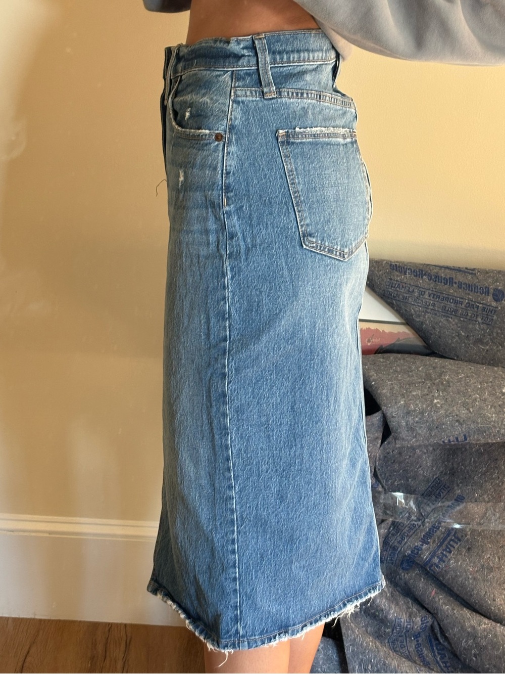Universal Thread Light Blue Denim Midi Skirt with Front Slit - Picture 2 of 4